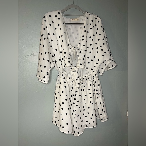 La'Ven black and white polka dot tie front romper - Picture 3 of 5